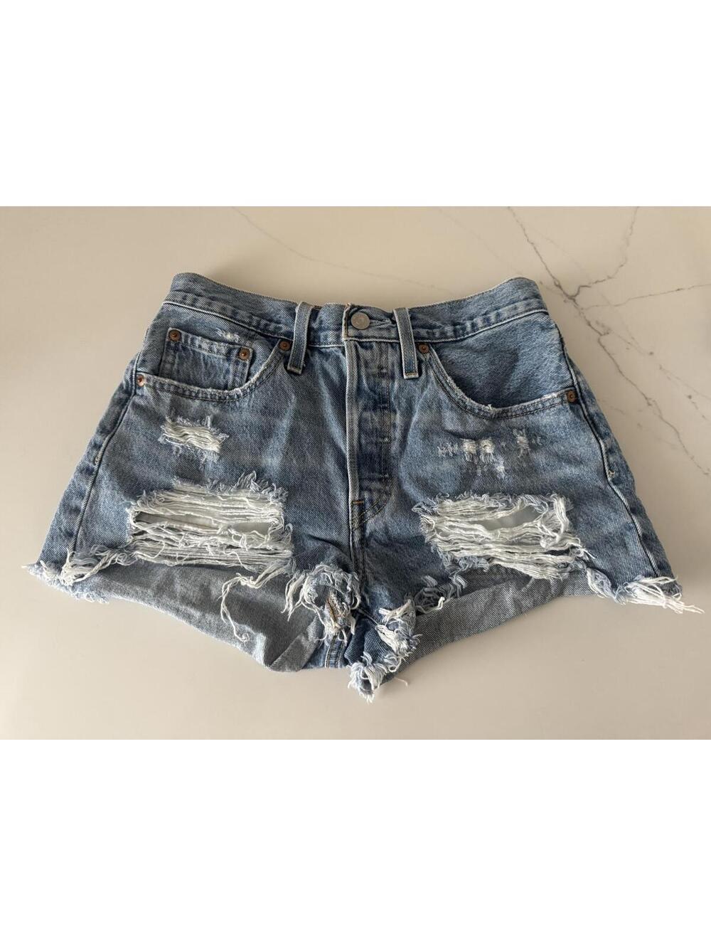 Levi's 501 Distressed Denim Shorts - Classic Blue Size 27